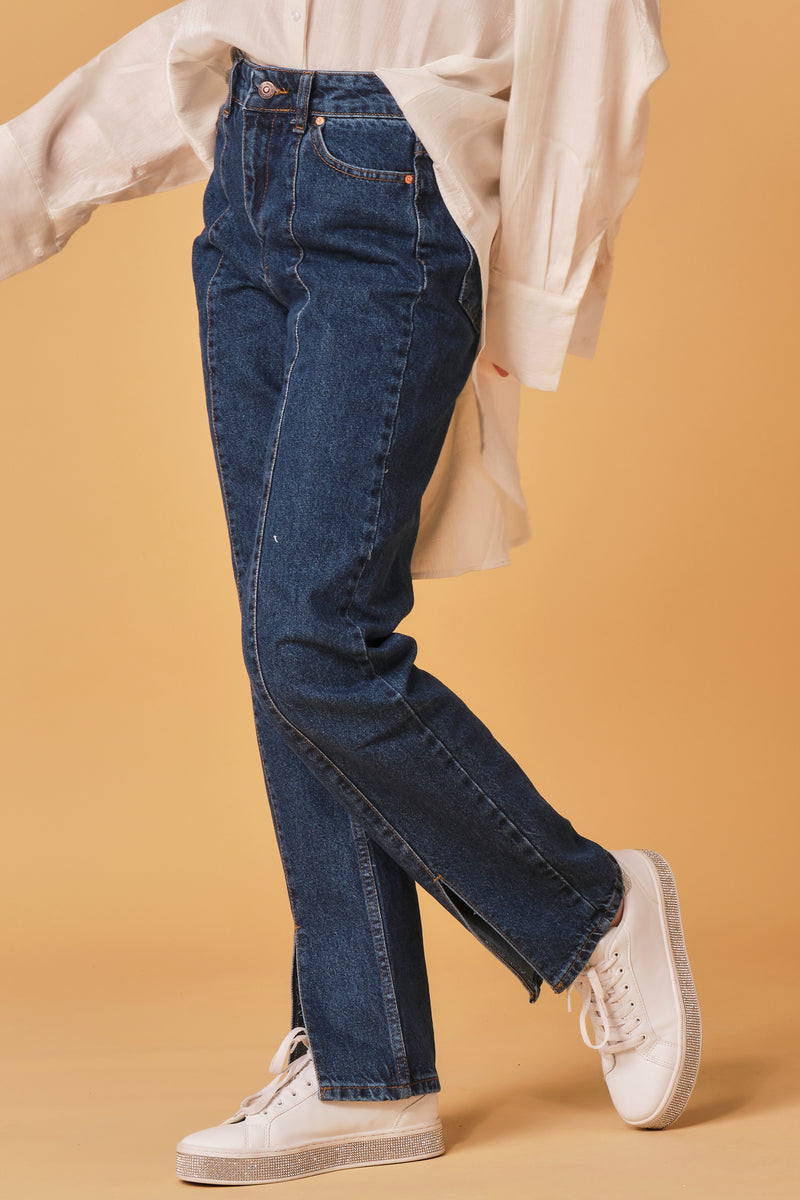 Front Slit Wide Jeans