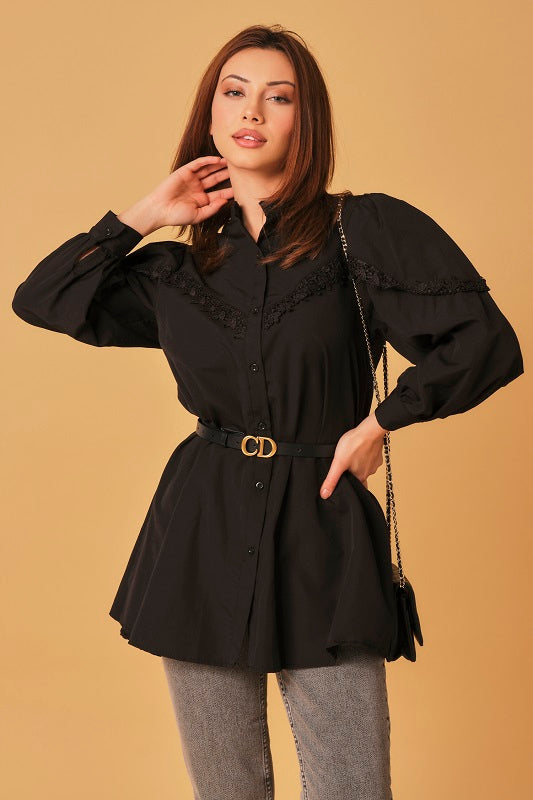 Black embroidered-detail tunic