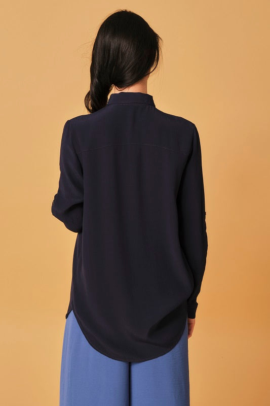 Blue shirt with embroidered collar