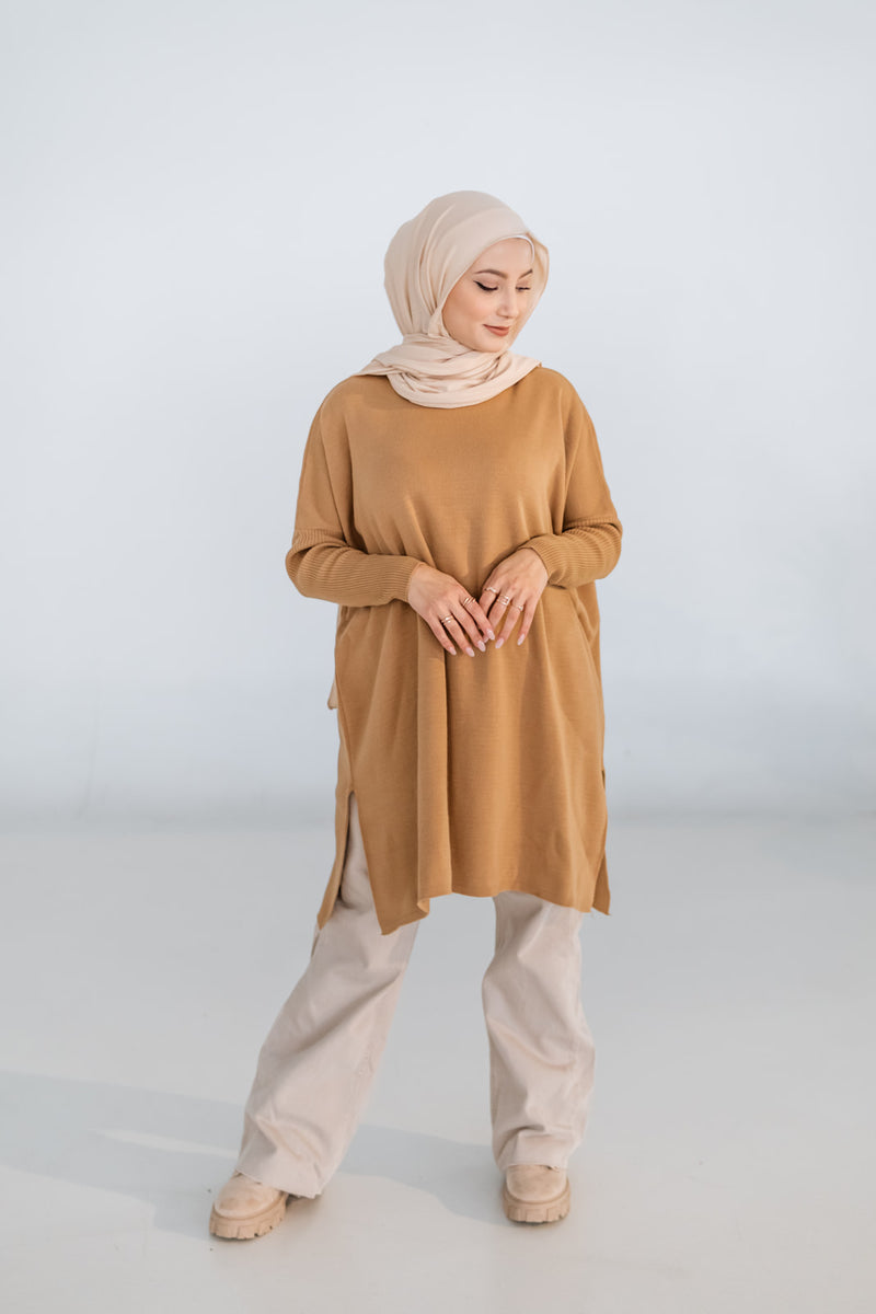 Camel ribbed sweater